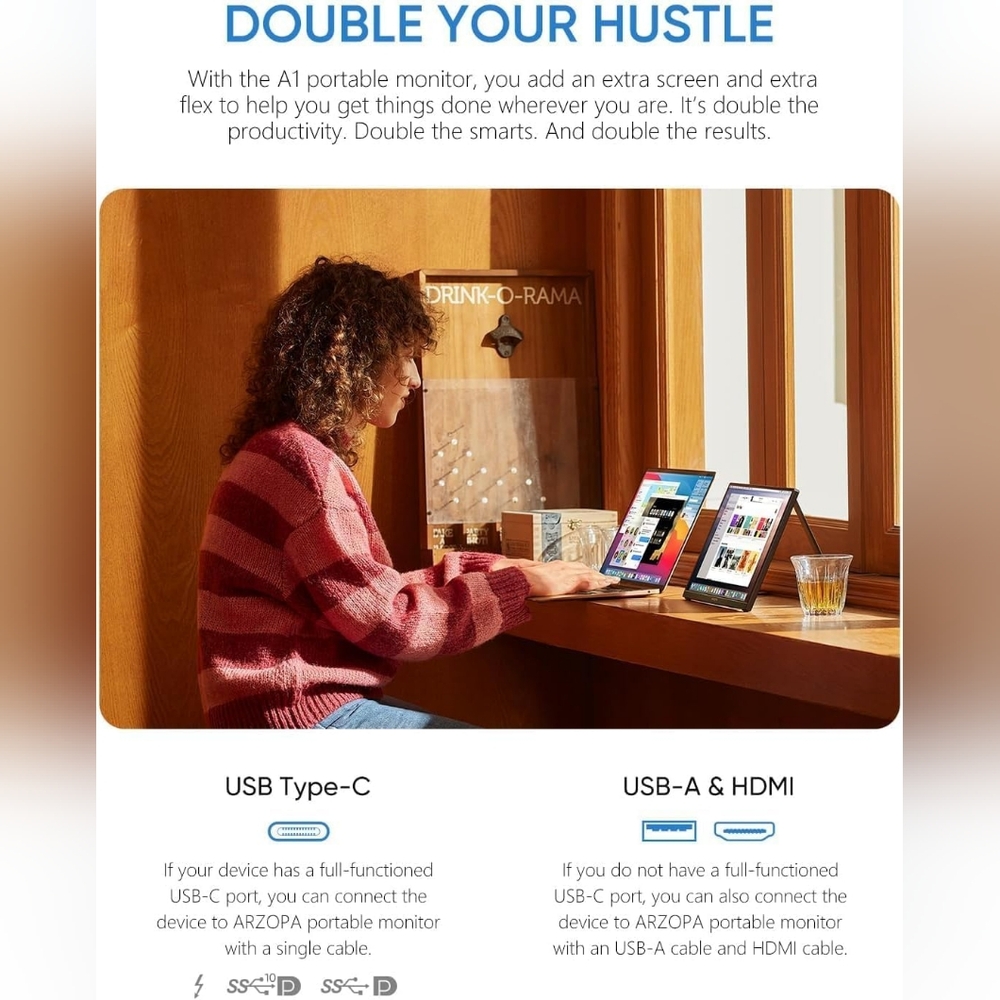 50% Off!!! New ARZOPA Portable Monitor 15.6'' FHD 1080P Kickstand - Model A1 - Picture 2 of 7
